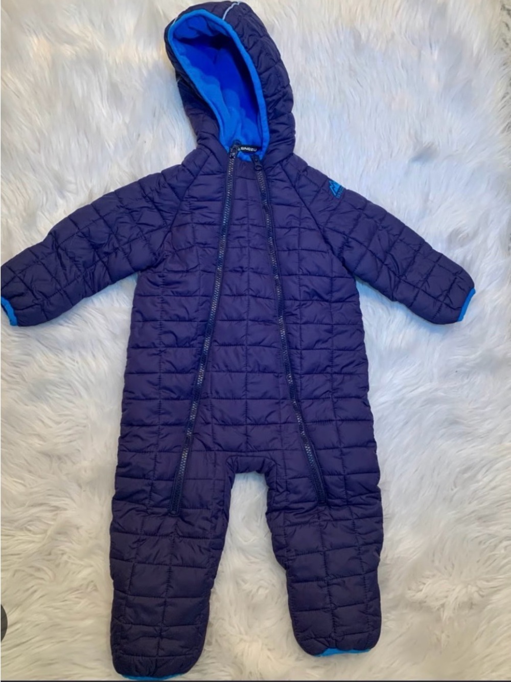 Snozu Navy and Bright Blue Hooded Infant Puffer Bunting